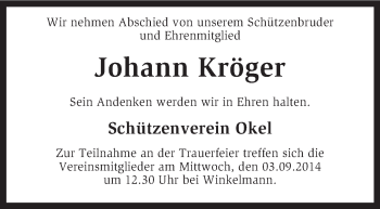 Traueranzeige von Johann Kröger von KRZ