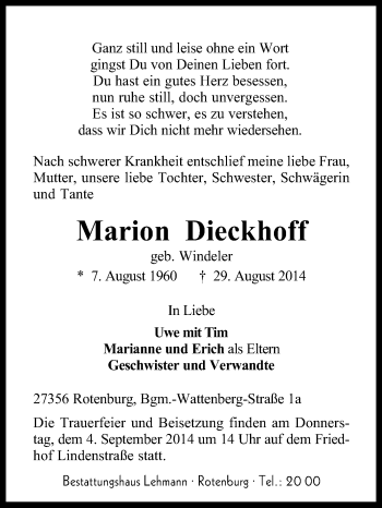 Traueranzeige von Marion Dieckhoff von KRZ