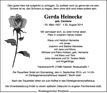 Traueranzeige von Gerda Heinecke von KRZ