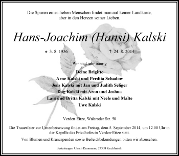 Traueranzeige von Hans-Joachim  Kalski von KRZ