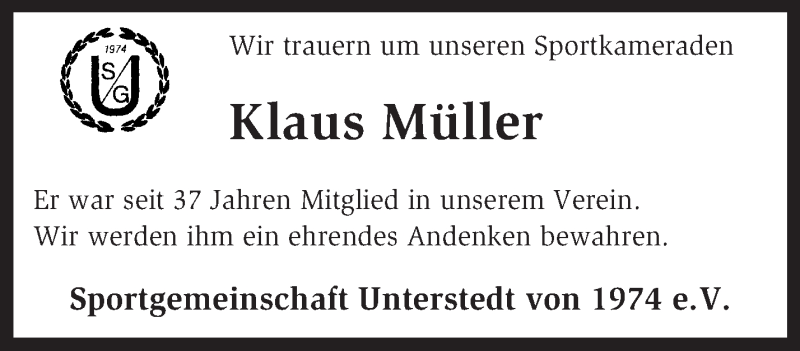  Traueranzeige für Klaus Müller vom 02.09.2014 aus KRZ