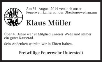 Traueranzeige von Klaus Müller von KRZ