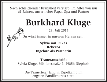 Traueranzeige von Burkhard Kluge von KRZ