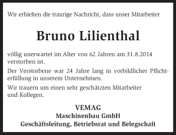 Traueranzeige von Bruno Lilienthal von KRZ