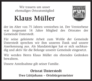 Traueranzeige von Klaus Müller von KRZ