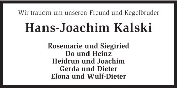 Traueranzeige von Hans-Joachim  Kalski von KRZ