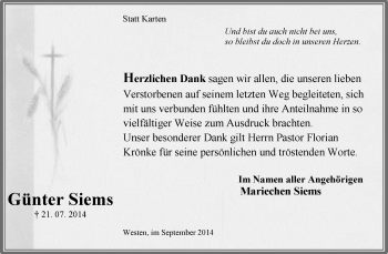 Traueranzeige von Günter Siems von KRZ