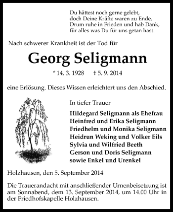 Traueranzeige von Georg Seligmann von KRZ