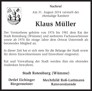 Traueranzeige von Klaus Müller von KRZ