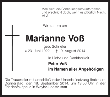 Traueranzeige von Marianne Voß von KRZ