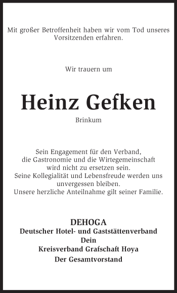 Traueranzeige von Heinz Gefken von KRZ