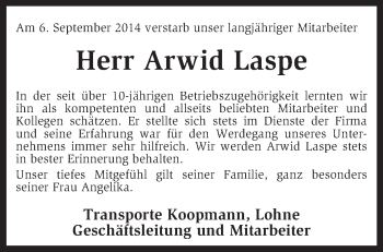 Traueranzeige von Arwid Laspe von KRZ