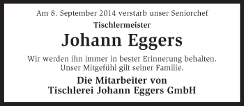 Traueranzeige von Johann Eggers von KRZ