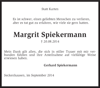 Traueranzeige von Margrit Spiekermann von KRZ