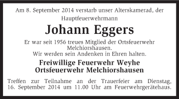 Traueranzeige von Johann Eggers von KRZ