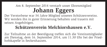 Traueranzeige von Johann Eggers von KRZ