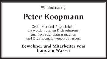 Traueranzeige von Peter Koopmann von KRZ