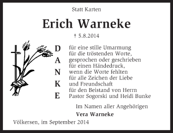 Traueranzeige von Erich Warneke von KRZ