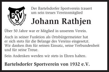 Traueranzeige von Johann Rathjen von KRZ