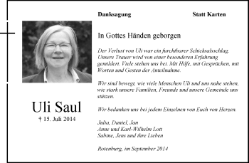Traueranzeige von Uli Saul von KRZ