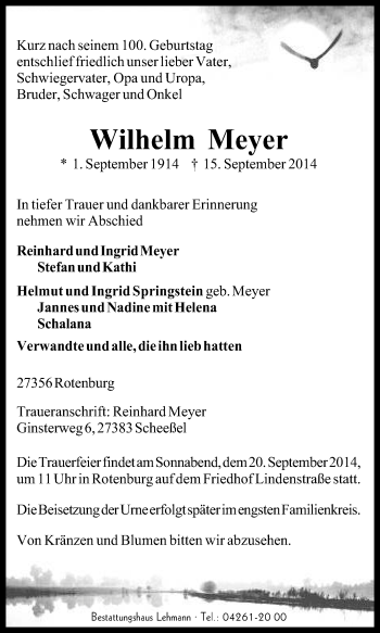 Traueranzeige von Wilhelm Meyer von KRZ