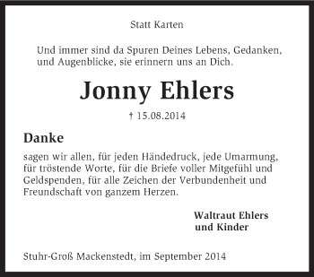 Traueranzeige von Jonny Ehlers von KRZ