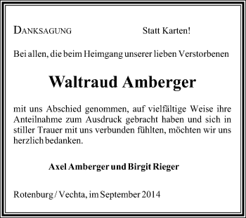 Traueranzeige von Waltraud Amberger von KRZ