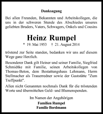 Traueranzeige von Heinz Rumpel von KRZ