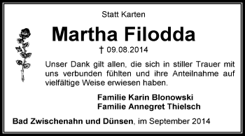 Traueranzeige von Martha Filodda von KRZ