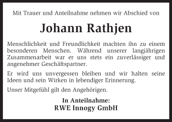 Traueranzeige von Johann Rathjen von KRZ