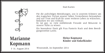 Traueranzeige von Marianne Kopmann von KRZ