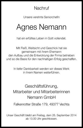 Traueranzeige von Agnes Nemann von KRZ