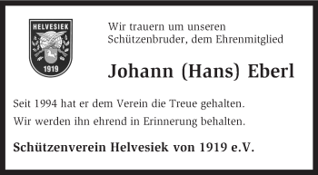 Traueranzeige von Johann Eberl von KRZ