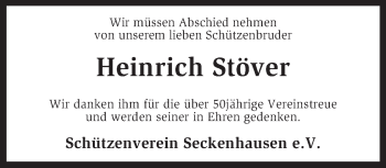 Traueranzeige von Heinrich Stöver von KRZ