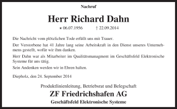 Traueranzeige von Richard Dahn von KRZ