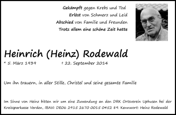 Traueranzeige von Heinrich Rodewald von KRZ