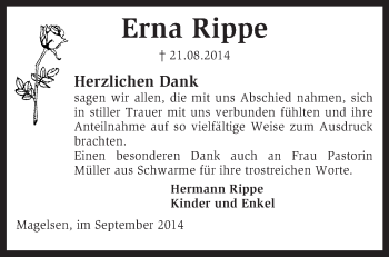 Traueranzeige von Erna Rippe von KRZ