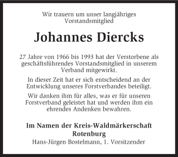 Traueranzeige von Johannes Diercks von KRZ