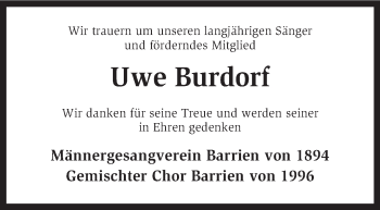 Traueranzeige von Uwe Burdorf von KRZ