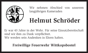 Traueranzeige von Helmut Schröder von KRZ