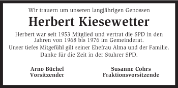 Traueranzeige von Herbert Kiesewetter von KRZ