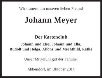 Traueranzeige von Johann Meyer von KRZ