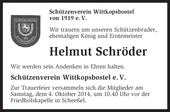 Traueranzeige von Helmut Schröder von KRZ