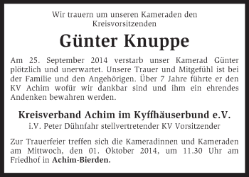 Traueranzeige von Günter Knuppe von KRZ