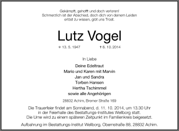 Traueranzeige von Lutz Vogel von KRZ