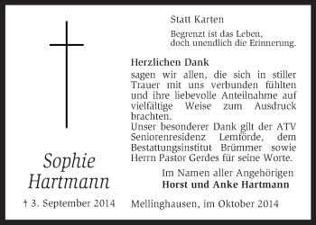 Traueranzeige von Sophie Hartmann von KRZ