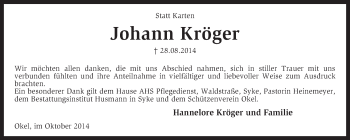 Traueranzeige von Johann Kröger von KRZ