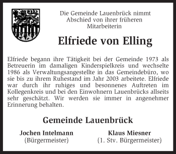 Traueranzeige von Elfriede  von Elling von KRZ