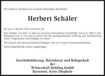 Traueranzeige von Herbert Schäler von KRZ