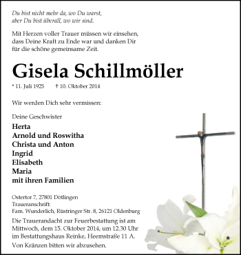 Traueranzeige von Gisela Schillmöller von KRZ